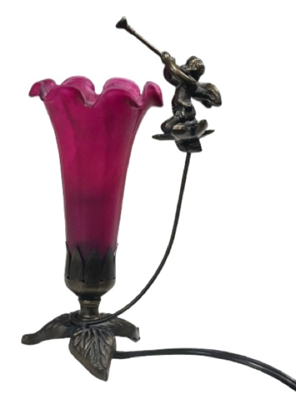 Gracewood Hollow Accent Lamp Hand-blown Pink Mercury Glass Cherub Whimsigoth